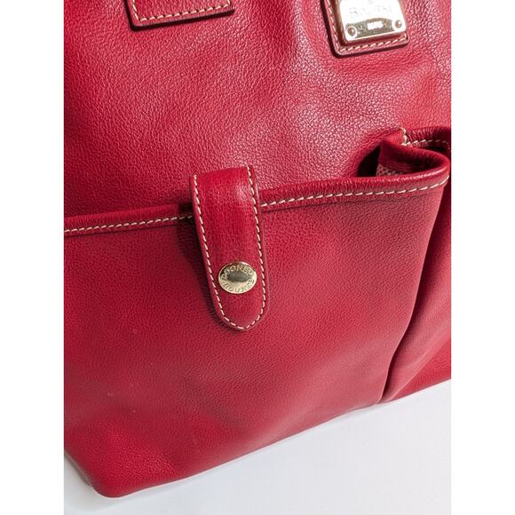 Dooney & Bourke Red Pebble Leather June Double Pocket Cinch Satchel Purse - Picture 4 of 14